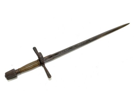 A small arm/short sword with pierced blade, cross guard and wirework grip, blade length 39.5cm.Provenance: The Captain Allan 