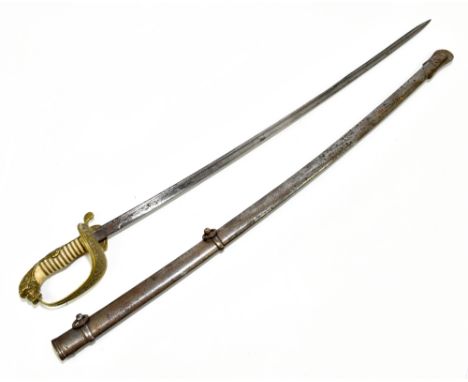 AUG LUNEBURG OF KIEL; a 19th century Royal Naval officer's dress sabre, the pipe back blade with part damascened finish and s