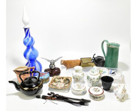 A collection of assorted ceramics to include Wedgwood, Aynsley, Victorian Jackfield teapot and stand, also a large coloured g