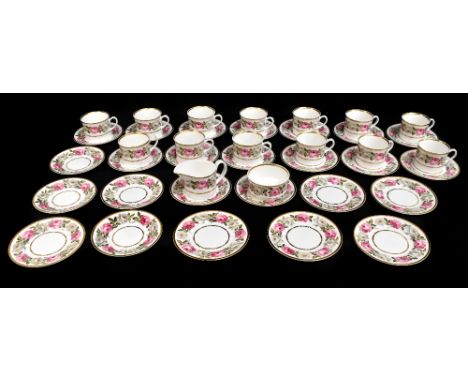 ROYAL WORCESTER; a modern 'Royal Garden' pattern forty piece part coffee service decorated with pink and white roses under a 