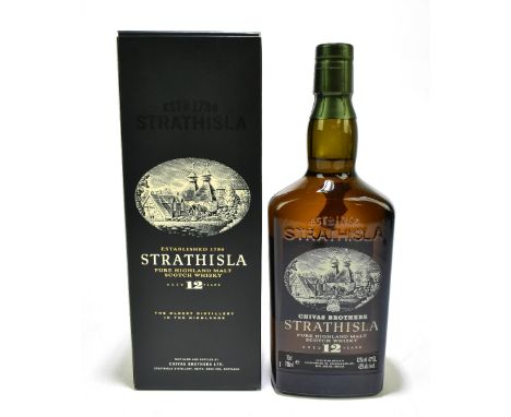 WHISKY; a single bottle of Strathisla aged 12 years pure Highland malt Scotch whisky, 43% 70cl, distilled and bottled by Chiv