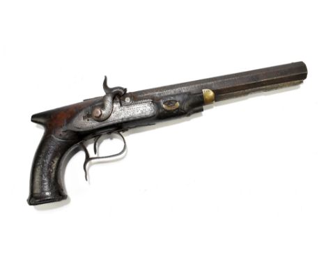STAUDENMAYER; a 19th century percussion cap pistol with 9" octagonal barrel stamped with the maker's name and further stamped