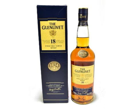 WHISKY; a single bottle of The Glenlivet 18 years of age single malt Scotch whisky, 43% 70cl,&nbsp;with presentation carton.A