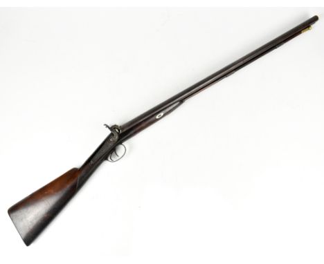 AKRILL; a late 19th century 12 bore side-by-side percussion cap hammer gun, fitted with steel furniture and checkered walnut 