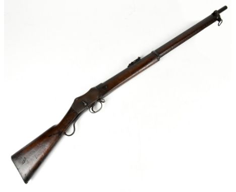 ENFIELD; a Martini-Henry 1872 pattern .577/.450 rifle, with various proof stamps to the barrel including double broad arrow s