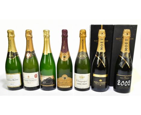 CHAMPAGNE; seven single bottles comprising Moët &amp; Chandon Gran Vintage Brut 2002 and 2003, boxed, Pierre Darcys, Minard, 
