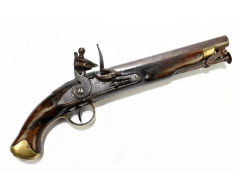 A 19th century flintlock pistol, with 8" barrel stamped to the top 'D+XVI', further stamped with indistinct proof marks, the 