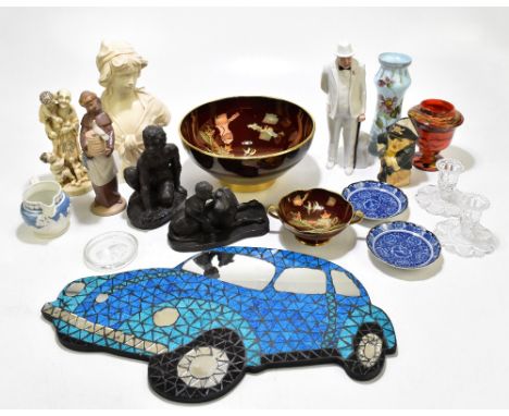 A collection of ceramics, glass and decorative items including a Carltonware fruit bowl decorated with a chinoiserie scene ag