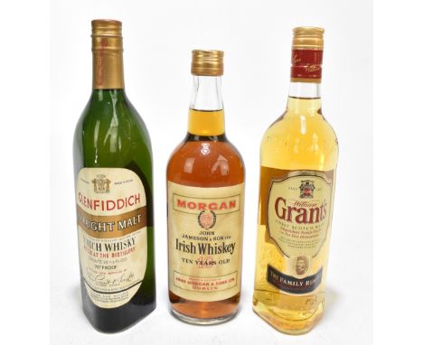 WHISKY; three bottles comprising Glenfiddich Straight Malt Scotch Whisky, William Grant's Finest Scotch Whisky Family Reserve