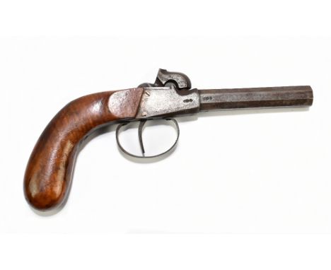 A 19th century percussion cap pocket pistol with 3" octagonal barrel, indistinctly stamped with various letters and numbers, 