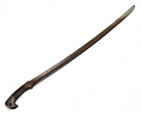 A Russian Cossack sabre, blade length 80.5cm, with ribbed wooden guard (lacking scabbard).Provenance: The Captain Allan Marsh