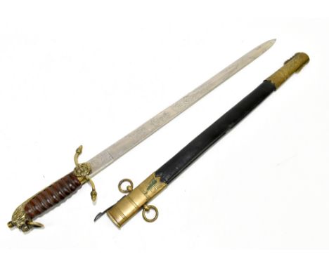 A 19th century Royal Naval short arm, the blade with etched decoration featuring crests and fouled anchor with star of St Dav