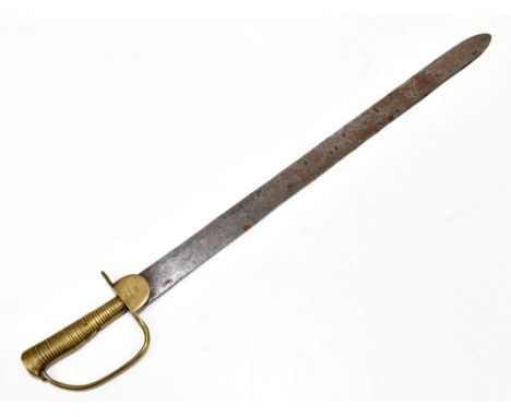 A bayonet, the guard with inscribed marks, possibly Middle Eastern, with ribbed brass grip, blade length 57.5cm.Provenance: T