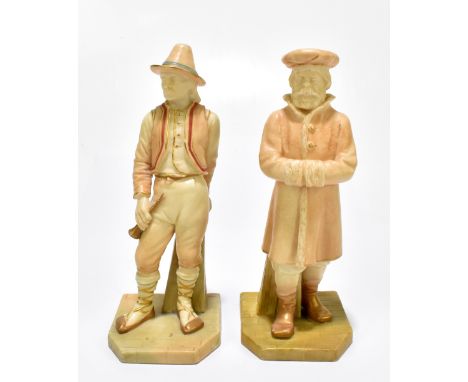 ROYAL WORCESTER; two figures emblematic of countries modelled by James Hadley comprising Russia, shape number 22, height 17cm