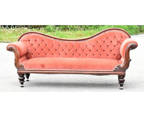 A late William IV/early Victorian mahogany framed sofa, raised on turned bun supports, length 226cm.Additional InformationGoo