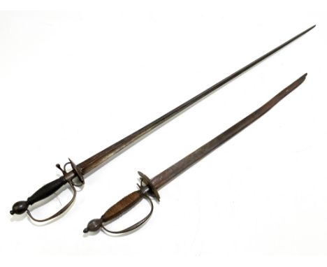 A 19th century court-type sword, the tapered blade length 80cm, to figure of eight guard and cord wrapped grip, also a small 