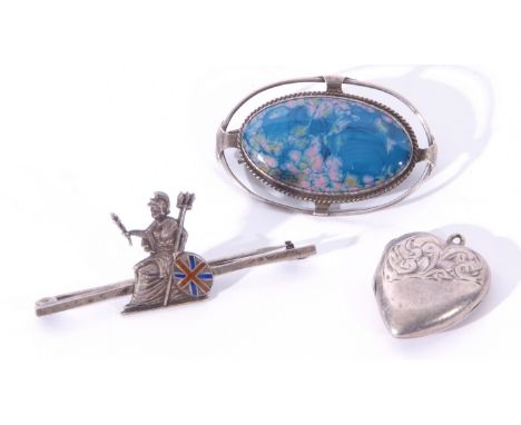 Mixed Lot: Royal Norfolk Regiment brooch, enamel shield stamped 'silver', 4.5cm long, a heart shaped padlock stamped 'silver'