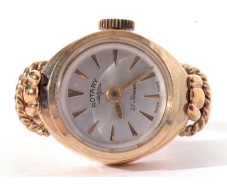 Vintage Rotary ring watch, the round silver dial with gold coloured batons and hands, dial marked "Rotary, 21 jewels, Swiss m