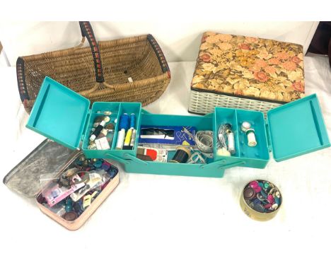 3 Vintage sewing baskets with contents