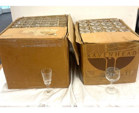 Box of Sherry glasses approximately 78 in total, wine glasses 48 in total