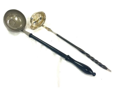 Silver and bone toddy spoon together with coin inlay ladle 