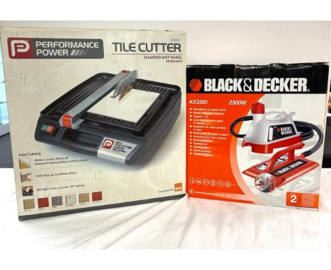Performance power tile cutter in box, Black and Decker KX 2300 watt steamer in box