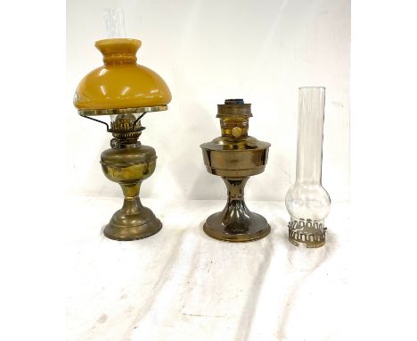 2 Vintage oil lamps, both with funnels, 1 with shade