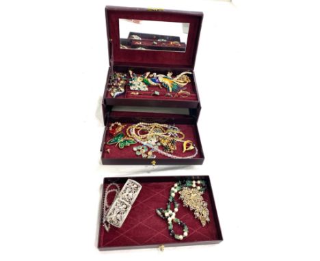 Selection of Vintage and later costume jewellery and jewellery box 