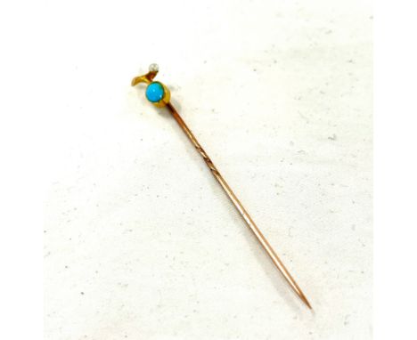 High carat turquoise pearl stick pin, approximately weight 1.1g