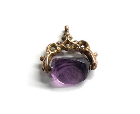 9ct gold vintage amethyst swivel fob pendant (4.5g)