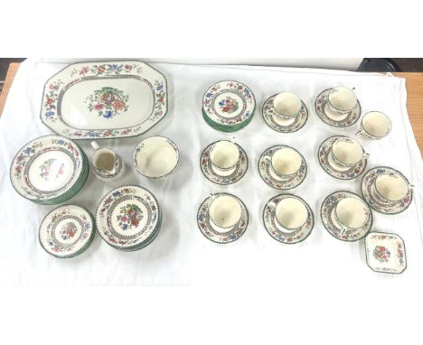 Copeland Spode England Chinese rose part tea and dinner service to include meat plate, dinner plates, cups, saucers etc 