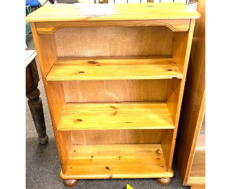 3 Shelf pine bookcase measures approx 39" tall 26.5" wide 10.5"