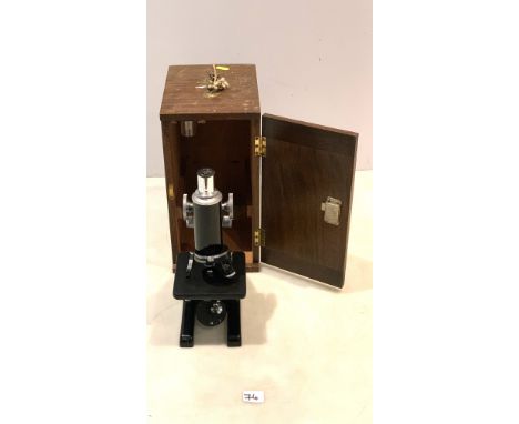 Cased Beck London microscope 25mm x 10, case 6.5"w x 8.5"d x 13"h