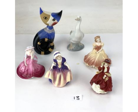 6 assorted china figures - Royal Doulton 'Dinky Do' HN1678, Royal Doulton 'Top O' The Hill' HN3499, Coalport 'In Love', Coalp