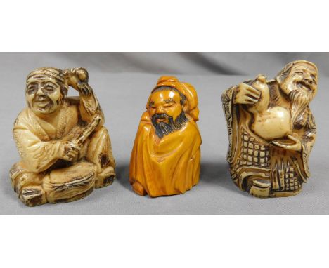 3 Figuren.Bis 6 cm hoch. Wohl Netsuke, Japan alt. Versand kann organisiert werden. 3 Figurines. Probably netsuke, Japan old. 