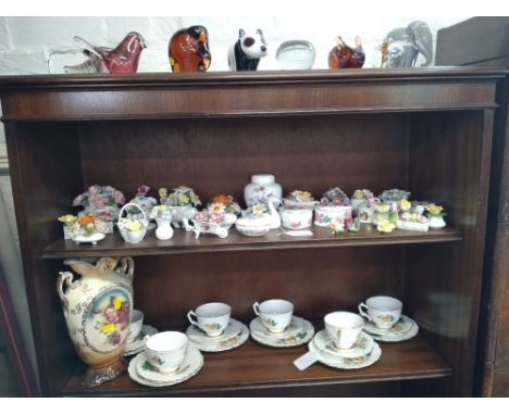 Eight glass ornaments, mainly by Wedgwood flower encrusted miniatures, including Royal Albert, Royal Doulton and Aynsley cups