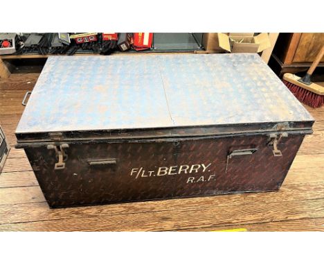An RAF Officers Vintage Tin trunk. For Flt. Lt. Berry RAF. 