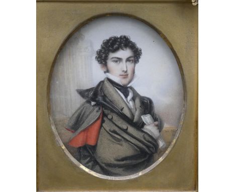 A 19th century gilt framed miniature watercolour portrait, The Hon. Henry Spencer Law, inscribed to the reverse, unsigned. H.