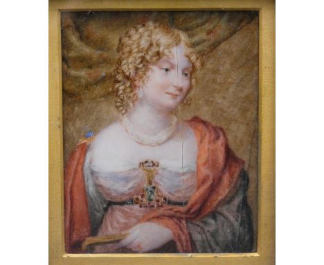 After Sir George Hayter, a 19th century watercolour miniature portrait, Ann Lady Ellenborough, label to the reverse, unsigned