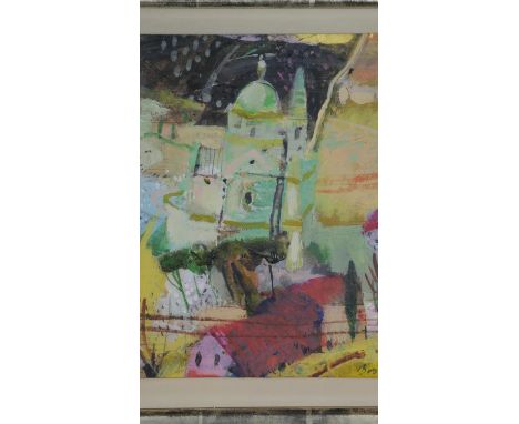 John Brown (B.1945), mixed media on board, Early Light - San Biagio, signed and dated to the reverse. H.37.5 W.37.5cm 