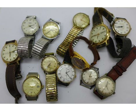 A collection of manual wind wristwatches including Sekonda, Accurist and Kered