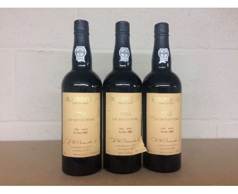 BURMESTER 1985 LATE BOTTLED VINTAGE RUBY SWEET (3)
Oporto, Portugal. 750ml, 20% volume.
3 bottles. CONDITION REPORT: Fill lev