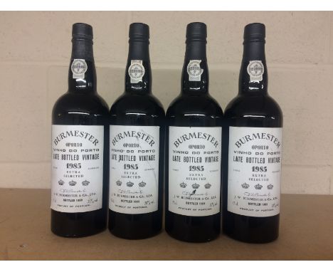 BURMESTER 1985 LATE BOTTLED VINTAGE (4)
Oporto, Portugal. 75cl, 20% volume.
4 bottles. CONDITION REPORT: Fill levels good, ca