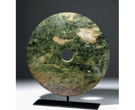East Asia, China, Neolithic Period, Liangzhu Culture, 3400 to 2250 BCE. A Chinese carved jade bi-disk (or disc), colossal in 