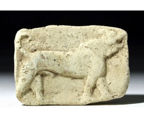 Near East, Mesopotamian (Babylonian or Sumerian), ca. 2200 to 1550 BCE. A pottery relief plaque depicting a roaring lion in p