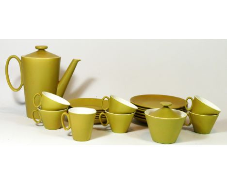 A 1960s 'Gouda Regina' Dutch coffee service, comprising of a coffee pot, six cups &amp; saucers, six side plates, sugar bowl 