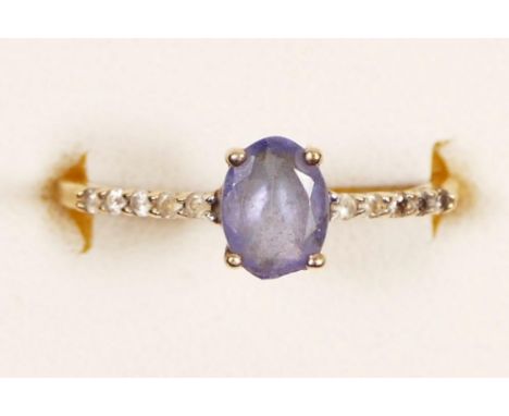 A 9ct gold tanzanite and white stone ring, M, 1.3gm 