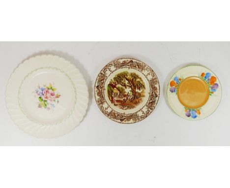A 1920s Art Deco Clarice Cliff sandwich plate from the Bizarre range 'Crocus' pattern, 16.5cm diameter. Together with a Clari