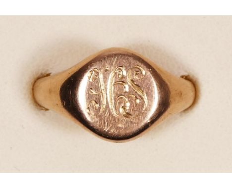 A 9ct rose gold signet ring, London 1919, initialled, M 1/2, 6.9gm 