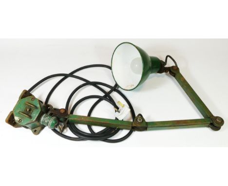 A mid 20th century bench mounted anglepoise lamp, steel construction with enamelled aluminium shade.95cm extended. 